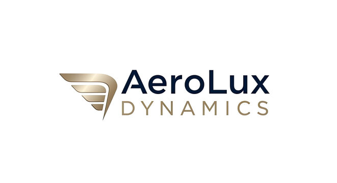 Logo featuring stylized wing and text for AeroLux Dynamics.