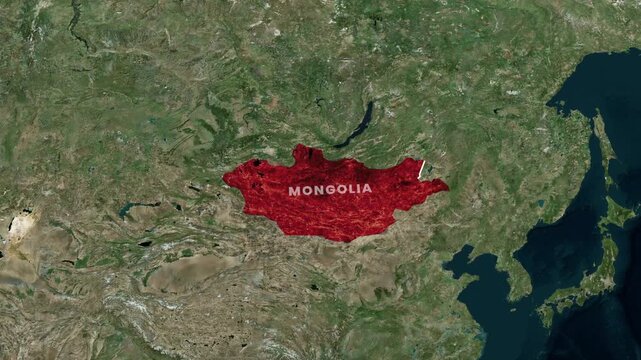 Mongolia geographic map highlight featuring a pulsating red glowing animation effect for digital motion video footage
