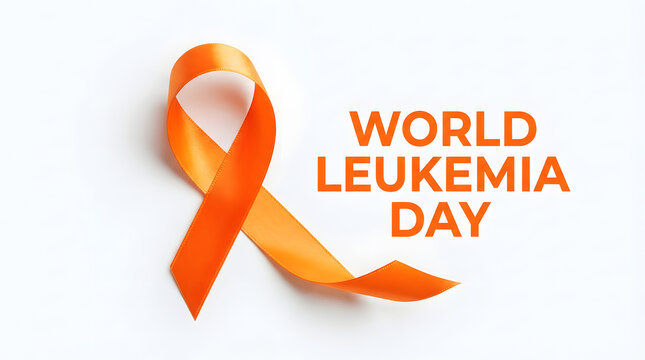 World Leukemia Day orange awareness ribbon on white background