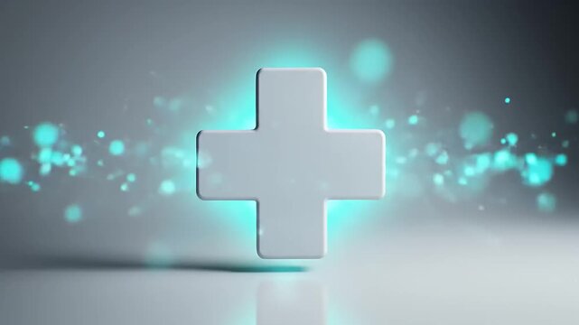 Minimal medical cross icon with teal accent glow, shows simple design with a glow effect