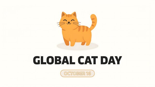 Global cat day celebration with a cute orange tabby cat illustration, october 16