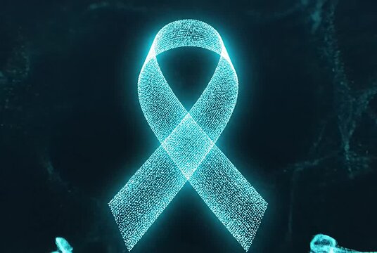 Light particles form a teal ribbon shape in a continuous flow, creating a smooth and engaging visual effect