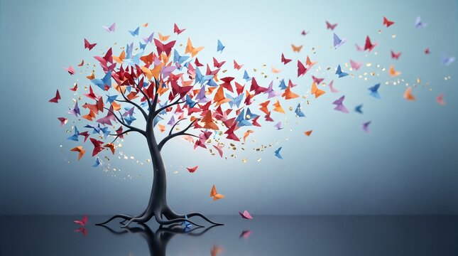 Colorful butterflies forming a blooming tree