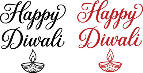 Warm festive happy diwali greetings featuring traditional oil lamps and beautiful elegant calligraphy © DILARA