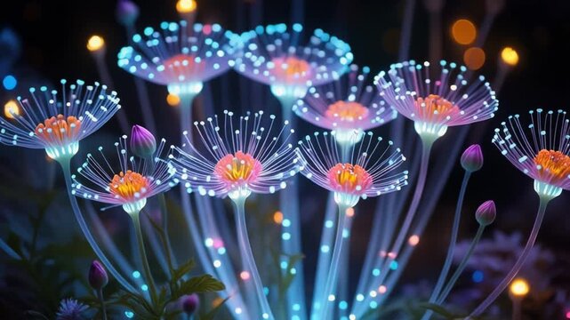 Glowing Fiber Optic Flowers Futuristic Nature and Technology Blend