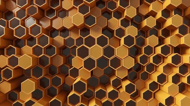 Abstract Yellow Hexagonal Honeycomb Pattern Background, 3D Geometric Design