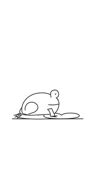 Minimalist line art animation of a frog croaking while sitting on a lily pad.