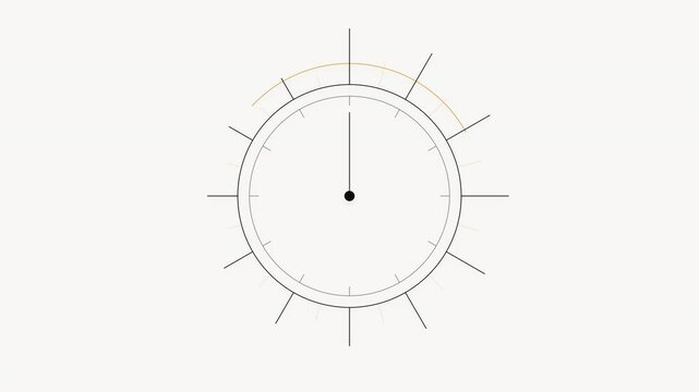 Minimal line icon animation of an analog clock reaching midnight and transforming into a festive New Year firework burst, designed as a seamless loop for celebration, countdown, holiday, event, and pr