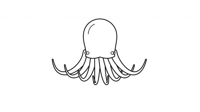 Minimalist line art animation of a cartoon octopus swimming on a white background.