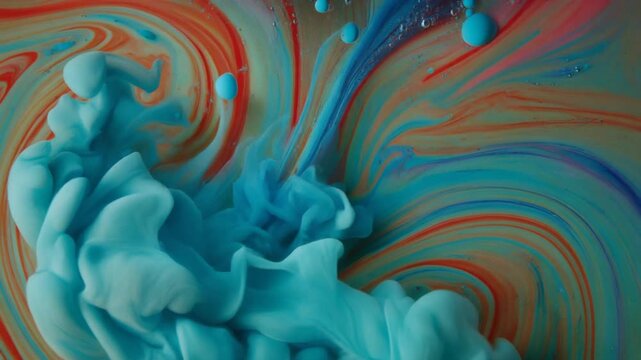Abstract Swirls of Blue and Orange Ink Droplets in Water