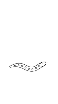 Minimalist line art animation of a patterned snake slithering across a white background.