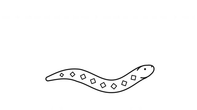 Minimalist line art animation of a snake slithering with its tongue flickering out.