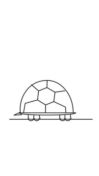 Minimalist line art animation of a turtle walking in a seamless loop on white background.