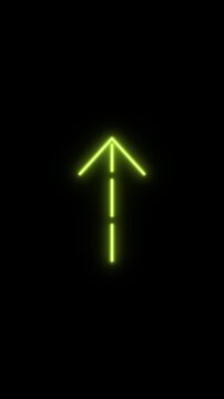 Neon green glowing arrow animation for wayfinding and navigation on a black background.