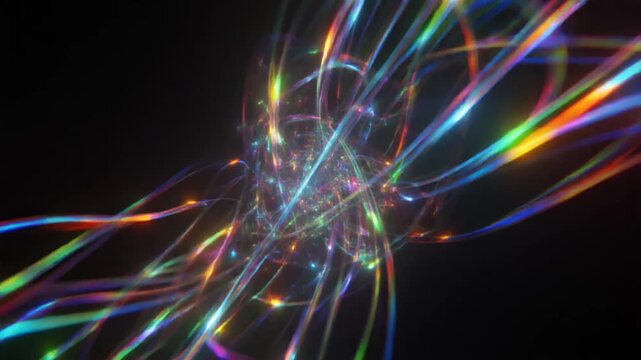 Abstract Rainbow Light Trails Energy Flow, Fractal Science Background