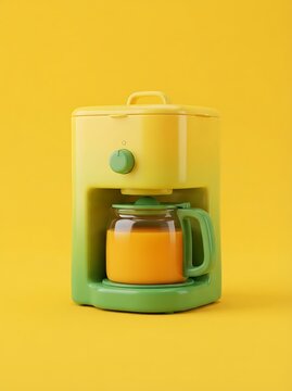 Modern yellow and green coffee maker with glass carafe on vibrant yellow background