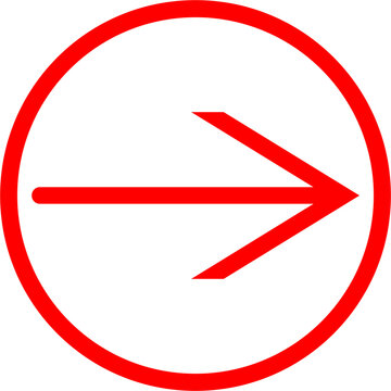 Red arrow symbol inside a red circle, indicating direction or a forward movement. Graphic sign representing guidance or a next step