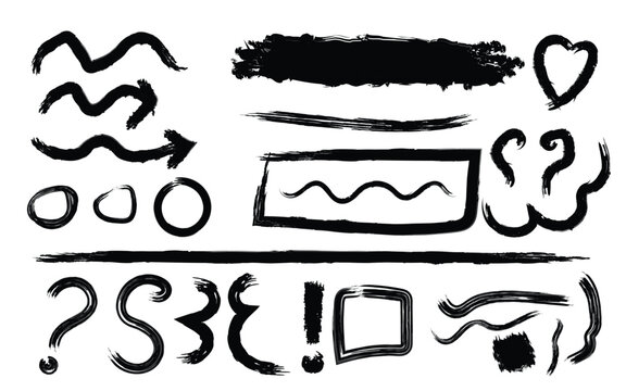 Set of creative hand-drawn scribbles symbols and abstract ink doodles with brush stroke