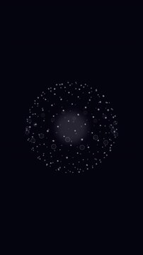 Abstract motion graphic of two glowing orbital hemispheres merging into a single sphere for data integration concept.