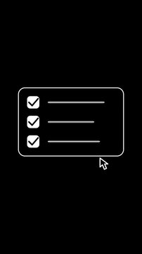 Animated checklist icon on black background showing tasks being ticked off with a cursor click.