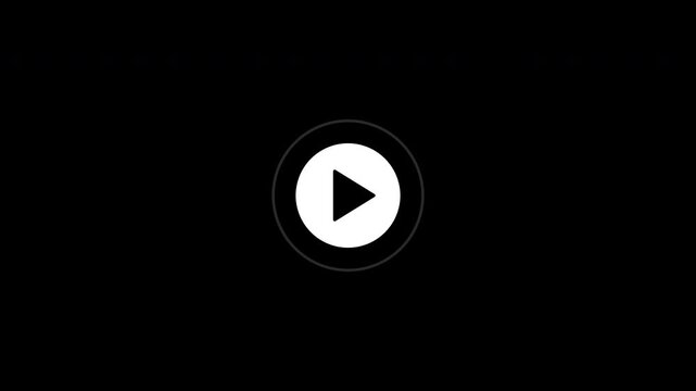 Minimalist animation of a mouse cursor following a dotted path to click a play button on a black background.