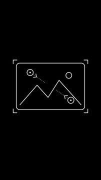 Animated white line icon showing tap and pinch to zoom touch gestures for mobile photo viewing on black background.