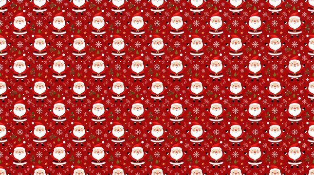 Santa patterns on red background