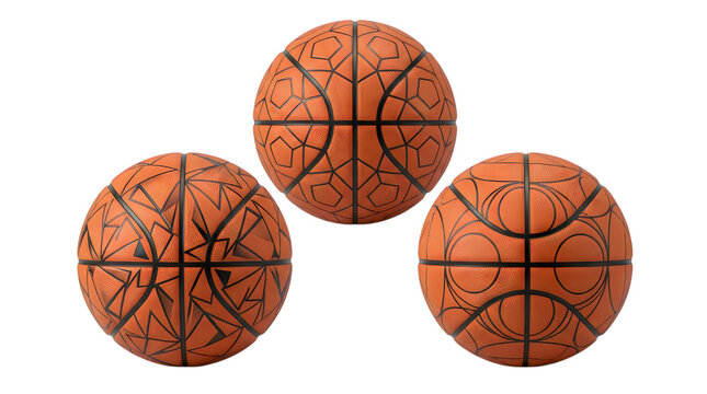 Three basketballs arranged in a triangle isolated on transparent background