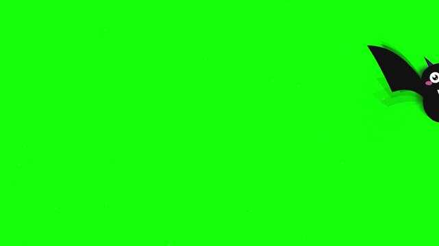 Cute Cartoon Bat Flying on Green Screen Background