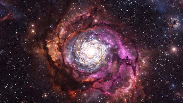 Cosmic Spiral Nebula Motion Background - This captivating visual showcases a swirling vortex of cosmic dust and stars, forming an abstract spiral pattern in deep space.