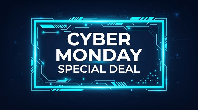 Cyber Monday special deal banner with futuristic blue circuit board technology background for online sales promotions