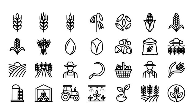 Minimalist Cereal Grains and Crop Agriculture Line Icons Set