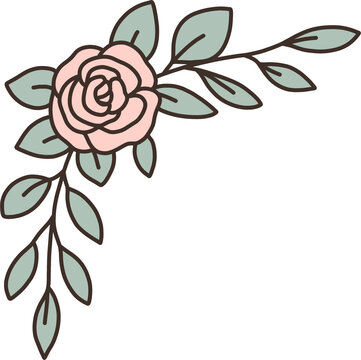 Pink rose corner border vector illustration, floral frame decoration icon