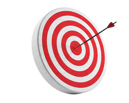 Archery target with arrow in bullseye isolated on transparent background
