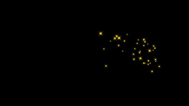 4k Magic light stars line effect, golden glowing starlight glitter sparkle path white twinkling stars line, magic dust, pixie dust path, Christmas stars isolated on a black screen,