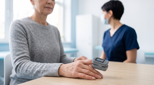 Older Woman Using Pulse Oximeter During Medical Examination