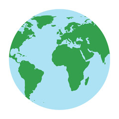 Obraz premium Stylized Globe Icon Featuring Green Continents and Blue Ocean on White Background