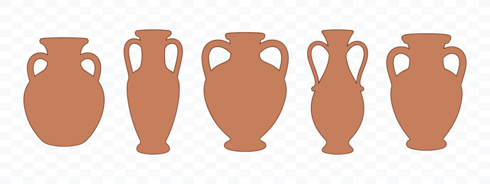 Set of ancient greek amphorae and terracotta vases in silhouette vector illustration art style with amphora set clay pottery greek urn antique pots