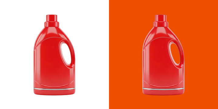 Red plastic detergent bottle pair with handle transparent png