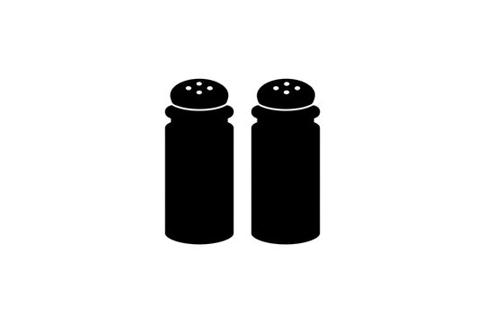 Clean flat vector silhouette of a matching glass salt and pepper shaker set