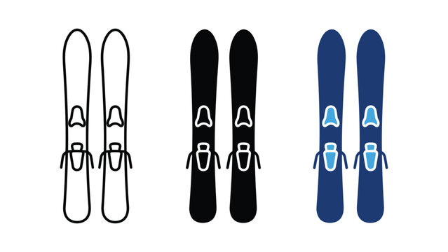 Set of ski icons, winter sports equipment, flat design, vector illustration