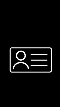 User Profile ID Card Icon Animation, Personal Identification Document and Contact Information Symbol on black Background
