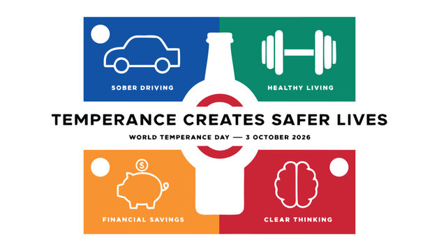 Temperance creates safer lives for world temperance day awareness poster design