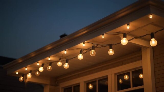 Cozy String Lights Decorating House Exterior at Dusk
