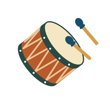 Traditional Islamic drum or Bedug with sticks, flat vector illustration for Ramadan and Eid celebrations