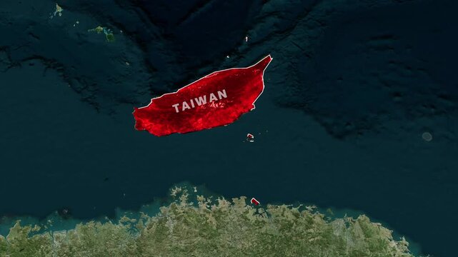 Taiwan island nation highlighted on satellite map digital motion animation for geopolitical news media report broadcast