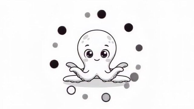 Cute octopus juggling circles on a white background