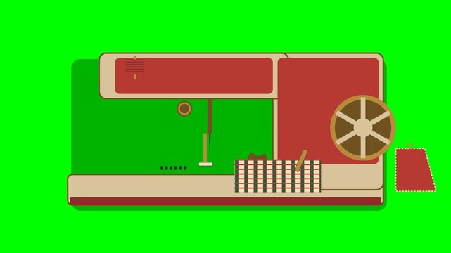 Premium retro Christmas microstock animation featuring a vintage sewing machine mechanically crafting a holiday ornament.