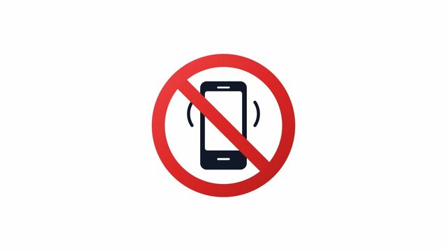 Animation of a vibrating smartphone inside a red prohibition sign. 4K Video