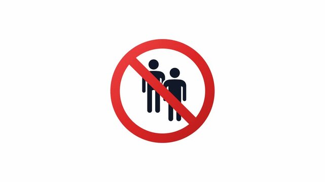 Animated no loitering social distancing sign with prohibition icon. 4K Video